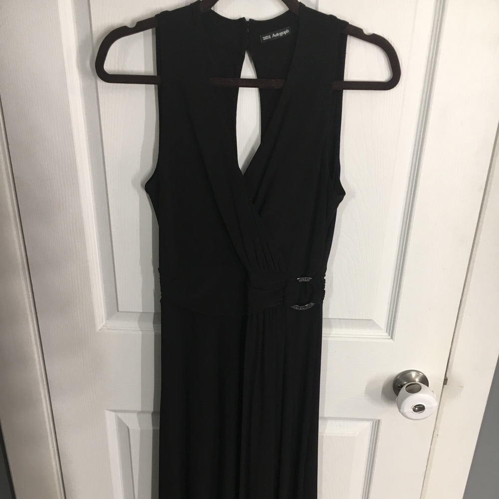Black midi cocktail dress with buckle detail